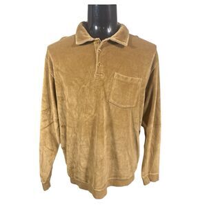 Vintage Irvine Park Velour Long Sleeve Polo Shirt Mens Size L Brown Sugar